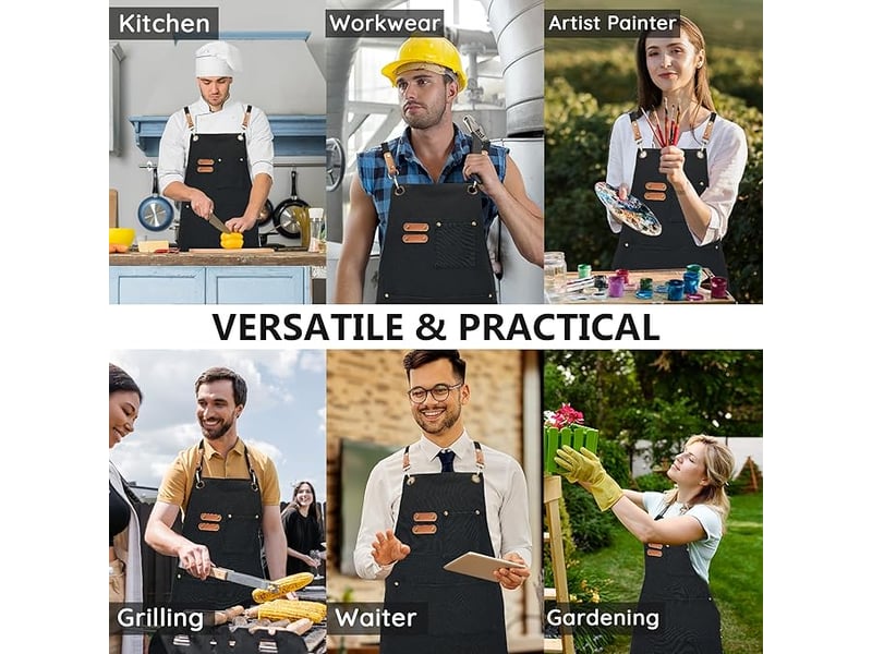  Tablier de barbecue avec sangle réglable et 3 poches – noir  - Conforama C