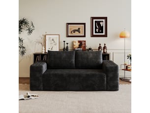 Canapé en velours côtelé 180cm, assise profonde, modulaire sans ressorts, sans montage, mousse, noir