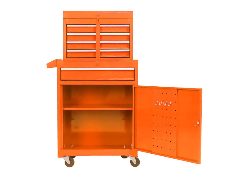  Armoire à outils roulante 58,5x28x102 cm orange en acier, 5 tiroirs et rangement pour garage ou atelier  - Conforama C