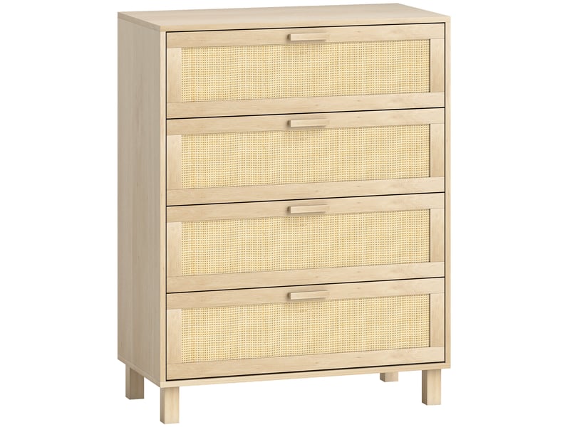  Commode 4 tiroirs cannage en rotin dim. 80l x 40l x 103h cm mdf aspect clair bois  - Conforama B