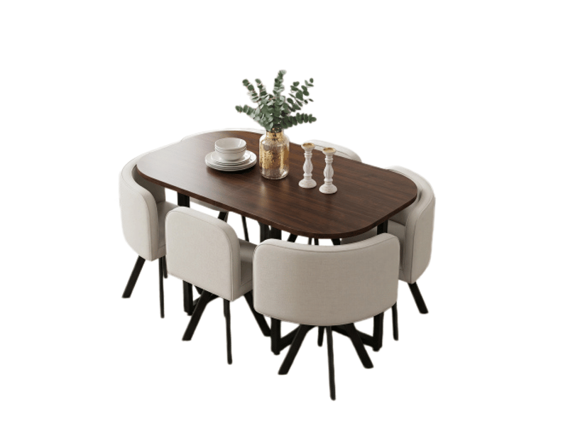  Ensemble table et chaises - salle à manger - 140x90x73 cm - 6 personnes - lin - beige et noyer Bubbly - Conforama A