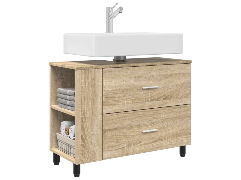  Unité de vanité de salle de bain, meuble de rangement chêne sonoma 80x35x60 cm  - Conforama C