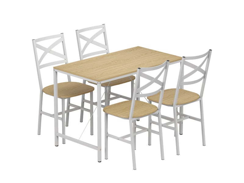  Ensemble table salle à manger avec 4 chaises, bois naturel et blanc, table de cuisine avec chaises pour 4 personnes  - Conforama B