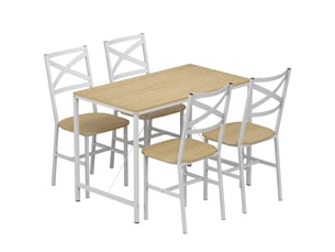 Ensemble table salle à manger avec 4 chaises, bois naturel et blanc, table de cuisine avec chaises pour 4 personnes