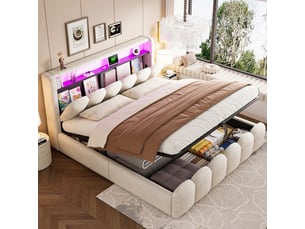 Lit coffre 180x200 cm <strong>MERAX</strong>  <strong>lit adulte beige</strong> coloris beige