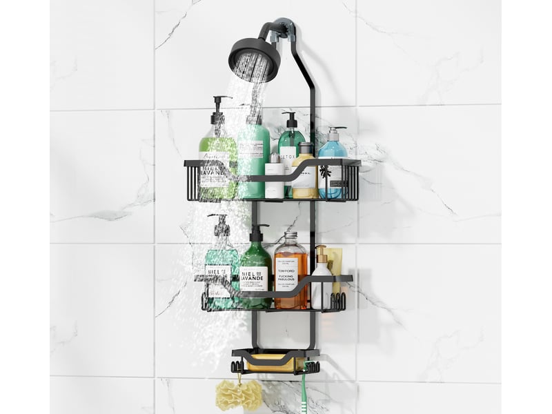  Etagère douche avec 3 niveaux  sans perçage grâce au large crochet noir  - Conforama D