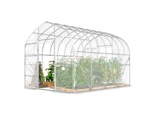 Serre tunnel de jardin 12m² film po anti-goutte acier galvanisé 25mm structure renforcée 2 portes battantes transparent
