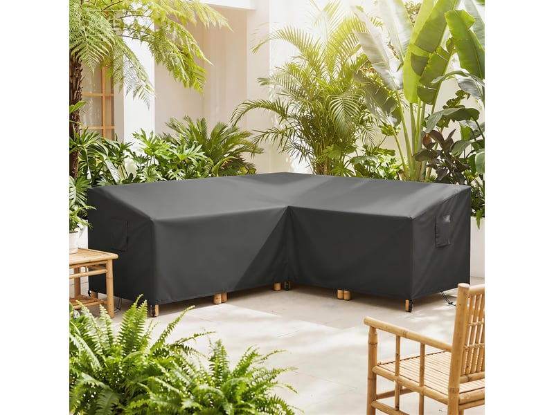  Housse protection mobilier jardin forme v 216×216×78 cm, tissu oxford 420d imperméable anti-uv résistante hiver, noire  - Conforama C