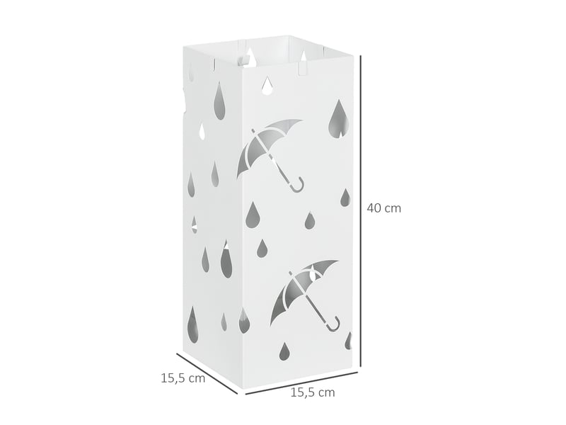  Porte-parapluie support à parapluie carré en acier avec 4 crochets et bac de récupération d'eau amovible blanc  - Conforama E