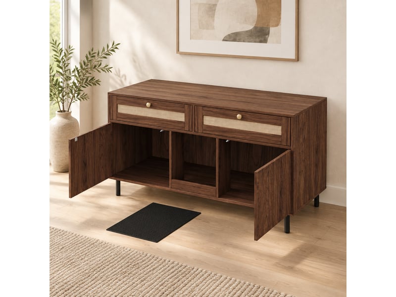 Meuble de rangement 2 portes 120x50x65 cm, buffet avec 2 tiroirs, plateau amovible, grand rangement moderne, mdf noyer - Conforama B