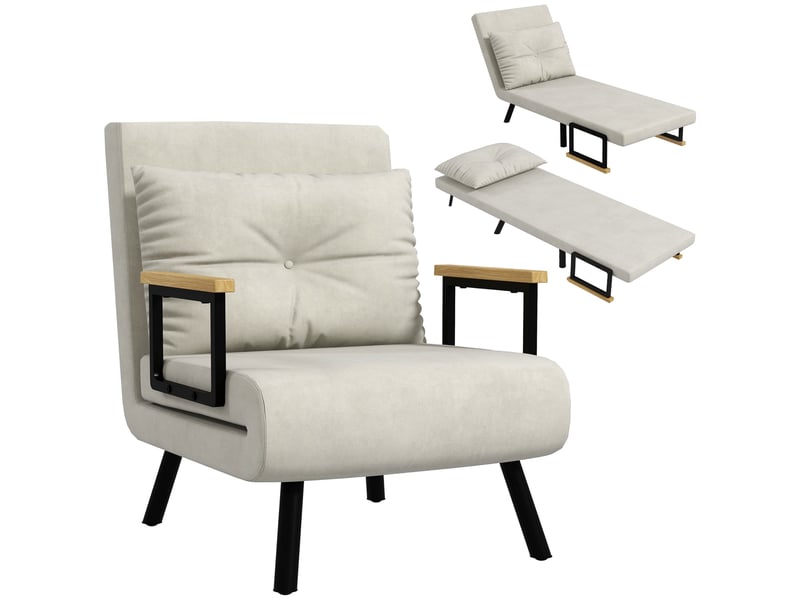  Fauteuil convertible 1 place en tissu effet velours crème 63x73x81 cm  - Conforama A