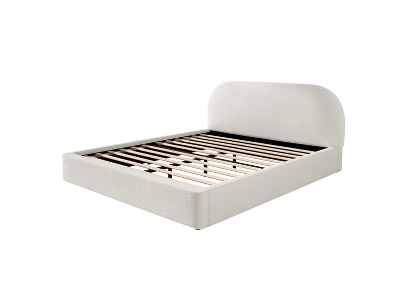  Lit adulte 180x200 cm en bouclette beige avec sommier à lattes et tête rembourrée  - Conforama E