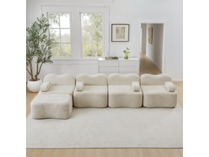 Canapé d'angle en l modulable 4 places - mousse haute densité 32d, velours beige, avec ottomane