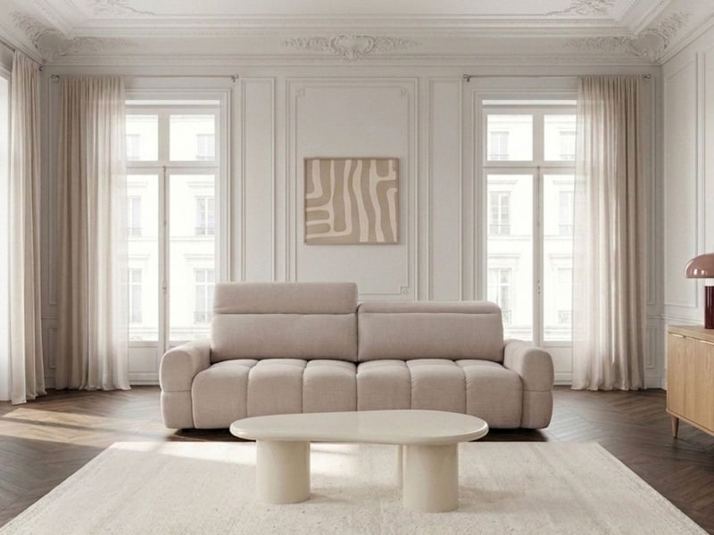 Bobochic canapé droit convertible électrique avance-recule mateo tissu chenille beige MATEO - Conforama B