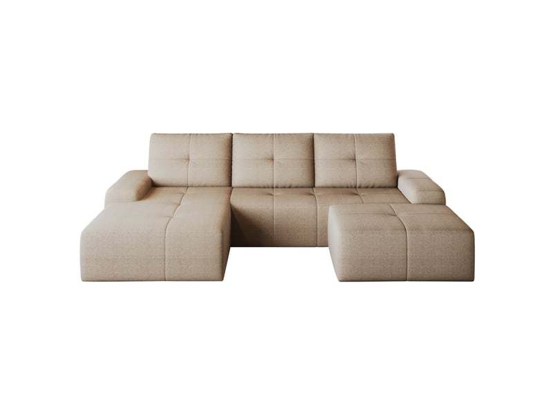  Canapé d’angle nuage 4 places avec pouf, en tissu kaki, 262x172x82 cm  - Conforama E