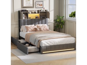 Lit avec rangement 90x200 cm <strong></strong>  <strong></strong> coloris gris