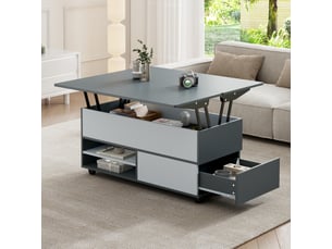 Table basse relevable avec 1 tiroir, 1 porte, rangement et roulettes, pour salon, en panneau de particules, 100×98×65 cm - uvrion