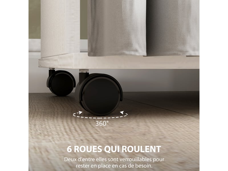  Armoire penderie meuble de rangement mobile 6 roulettes en bois blanc 120l x 40l x 128h cm  - Conforama R