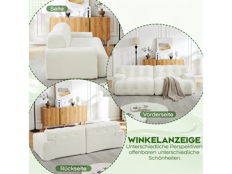 Canapé effet nuage modulable 2 places 224x104x66 cm, assise profonde 68 cm, larges accoudoirs, sans montage, base antidérapante, chenille beige - Conforama E