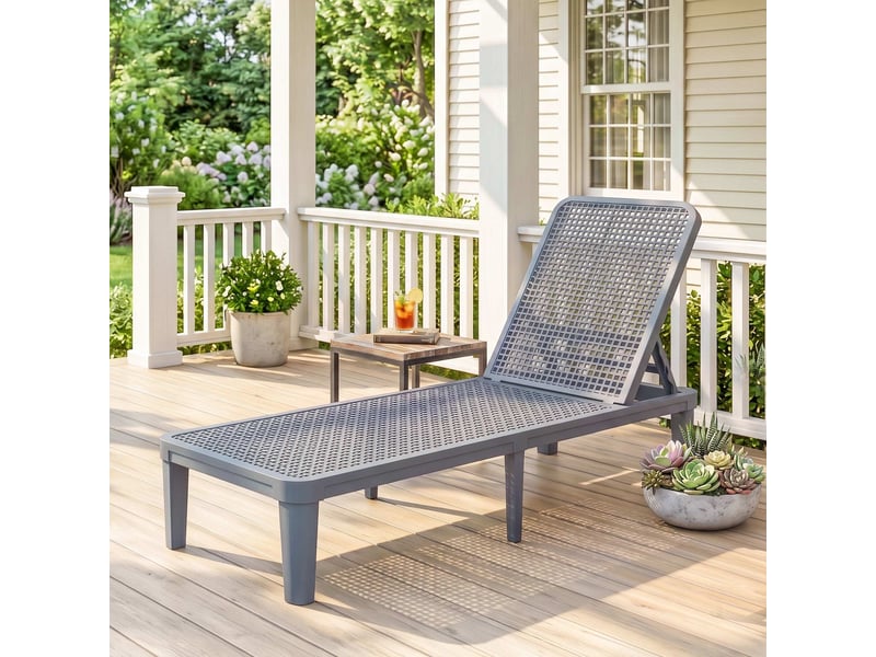  Chaise longue de jardin inclinable avec dossier réglable 4 positions et structure en pp 191 x 55 x 35,5 cm gris foncé  - Conforama B