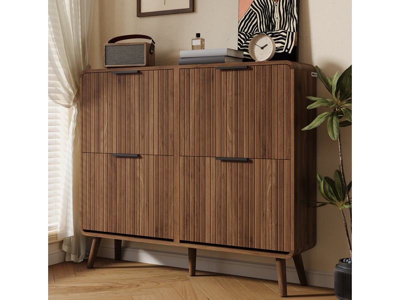  Meuble à chaussures 105x24x90 cm – noyer – style nordique – portes abattantes – rangement double niveau  - Conforama D