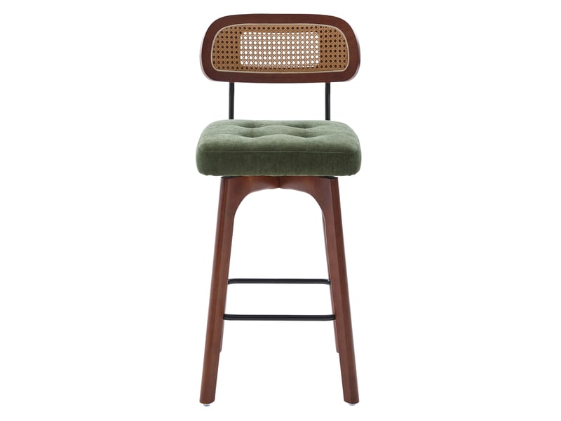 Lot de 2 tabourets de bar pivotants 360° 44x51x96 cm – vert – dossier en rotin, assise capitonnée en chenille - Conforama A