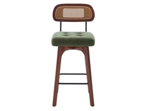 Lot de 2 tabourets de bar pivotants 360° 44x51x96 cm – vert – dossier en rotin, assise capitonnée en chenille
