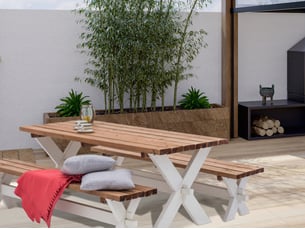 Axi | celine table de pique nique en bois et 2 bancs 177x75 cm | couleur marronblanc, epicéa | table picnic pour 6 personnes
