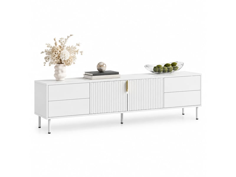 Meuble tv 180 x 40 x 49,5 cm blanc, mdf et panneaux de particules, 4 tiroirs avec passe-câbles arrière  - Conforama A