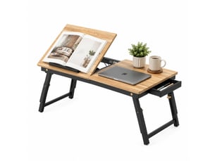Table pour ordinateur portable 83,5 x 33 x 23,5-34 cm en bambou et mdf réglable inclinable avec tiroir chêne et noir chicfurn