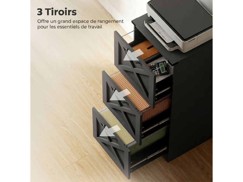  Caisson de bureau 3 tiroirs pour dossiers suspendus noir 40 x 40 x 101 cm  - Conforama E