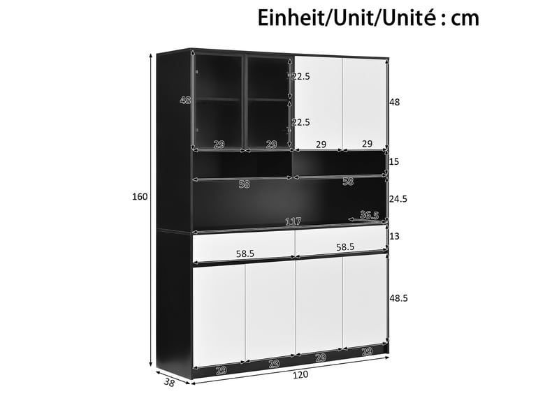  Buffet haut 8 portes 2 tiroirs avec led en mdf noir et blanc 120x38x160 cm GL52345W - Conforama C