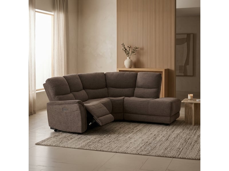 Canapé d'angle relax électrique en tissu marron - angle droit - Conforama B