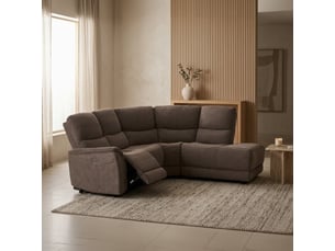 Canapé d'angle relax électrique en tissu marron - angle droit