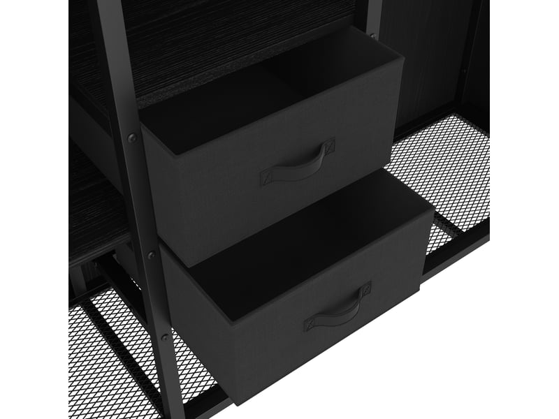  Lit mezzanine 90x200cm 2 tiroirs penderie ouverte led multicolore via appli rangements optimisés métal noir sans matelas  - Conforama E
