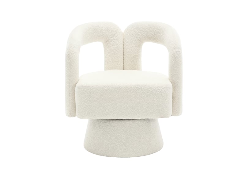 Fauteuil pivotant 360° rond beige en tissu bouclette, assise large rembourrée - Conforama A
