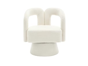 Fauteuil pivotant 360° rond beige en tissu bouclette, assise large rembourrée