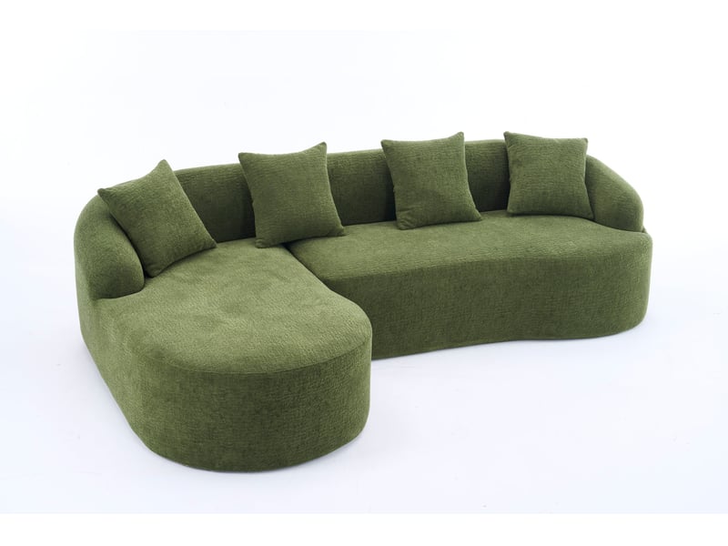  Canapé d’angle 3 places avec chaise longue gauche en chenille vert 243x150 cm  - Conforama A