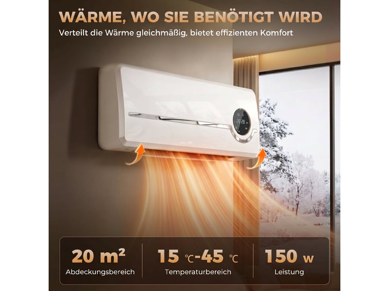  Radiateur soufflant mural, radiateur céramique mural de 2000 w avec ventilateur, télécommande, 2 modes de chauffage, affichage led  - Conforama D