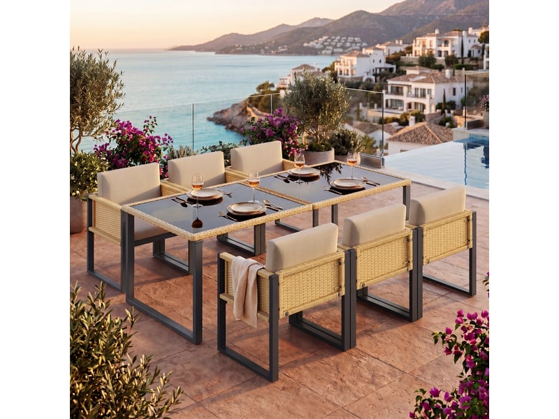  Ensemble repas de jardin en polyrotin 6 places, fauteuils, housses lavables  - Conforama B
