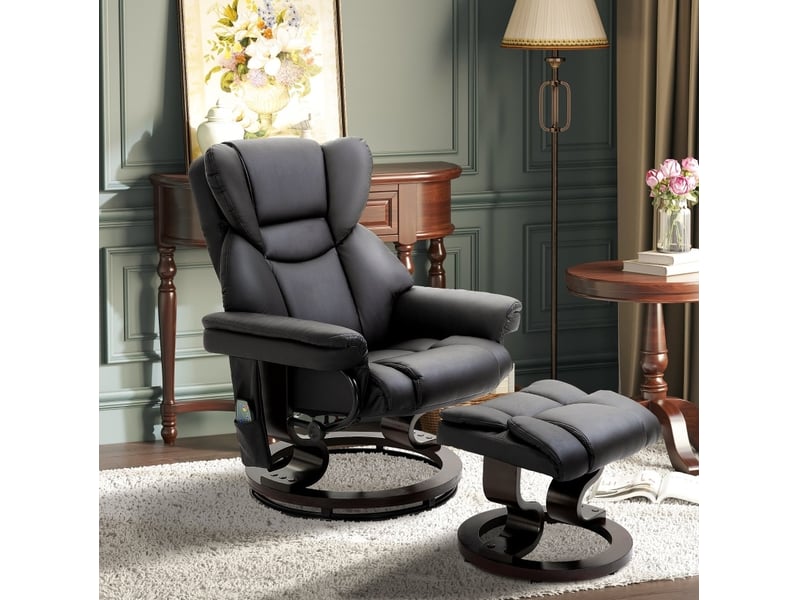 Fauteuil relax massant inclinable 79 x 82 x 101 cm – noir – pivotant 360° avec repose-pieds assorti - Conforama B