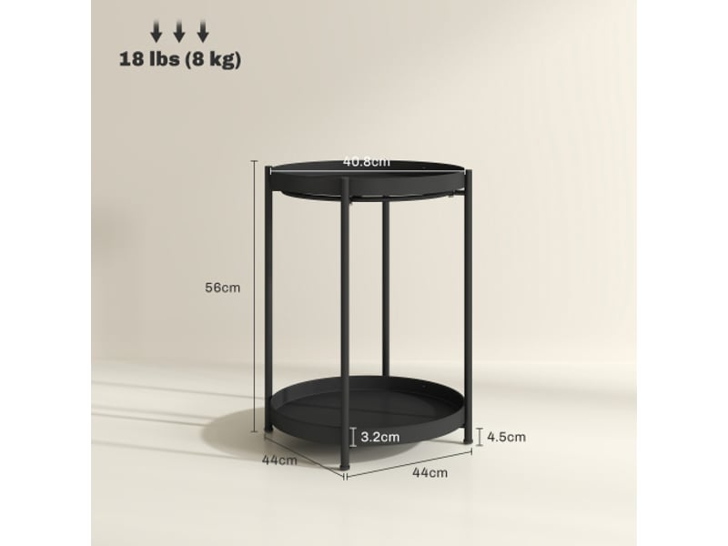 Table d’appoint ronde noire en acier avec 2 étagères, 44x44x56 cm pour salon et chambre - Conforama C