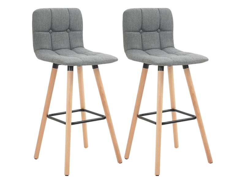  Lot de 2 tabourets de bar, chaises de bar capitonnées avec dossier et repose-pieds, pieds en bois, 41,5x47x97,5cm, gris  - Conforama A