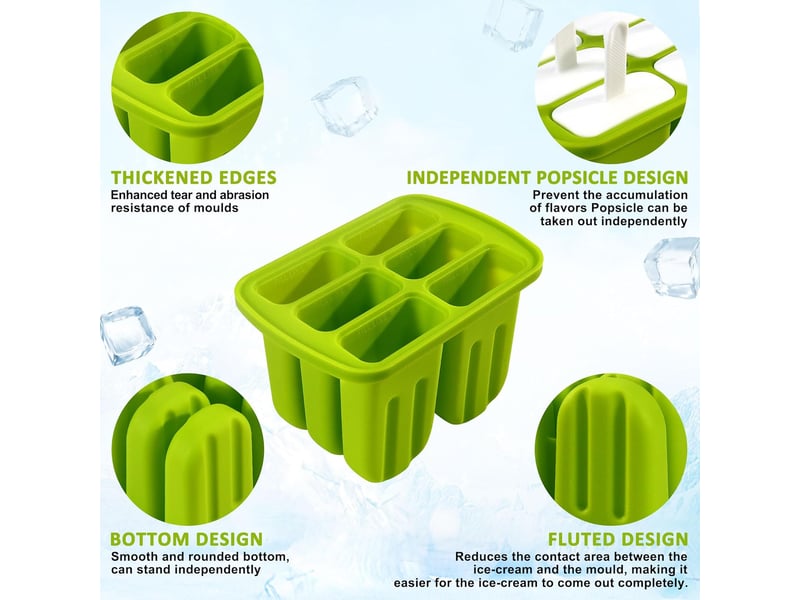  Moules à sucettes glacées, 6 cavités avec bâtons, avec brosse de nettoyage, entonnoir pliable pour enfants, outils de cuisine pour la maison (vert)  - Conforama D