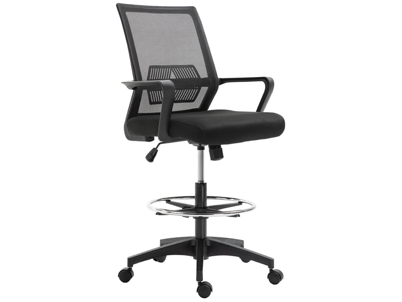  Chaise de bureau réglable en hauteur avec repose-pieds, dossier en maille, roulettes, plastique, noire  - Conforama A