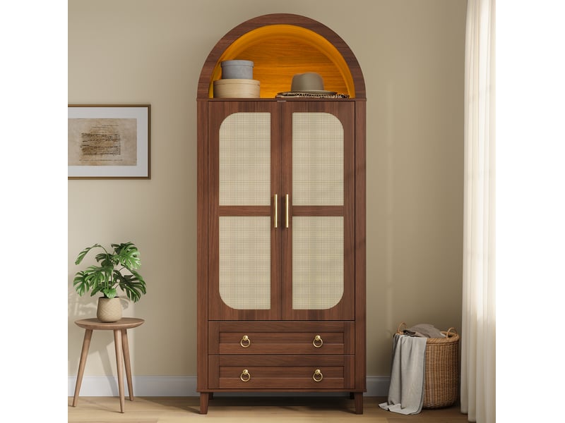  Armoire 76x50x184 cm 2 portes, led contrôlée par application, coloris noyer  - Conforama D