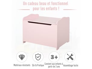 Coffres à jouets pour enfants boîte à jouets malle de rangement dim. 60l x 40l x 48h cm rose vérin pneumatique mdf