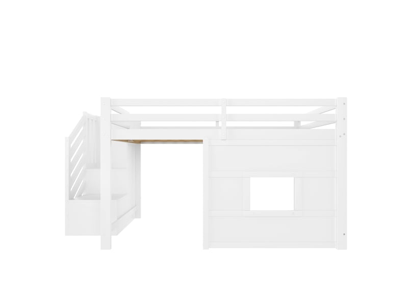  Lit mezzanine 140 x 200 cm, lit enfant avec escalier de rangement, avec led, avec fenêtres, blanc, bois et mdf IKSETERA TRADING LTD - Conforama A