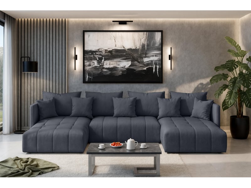  Canapé panoramique convertible veliro canapé en u gris 353cm VeliroU - Conforama B