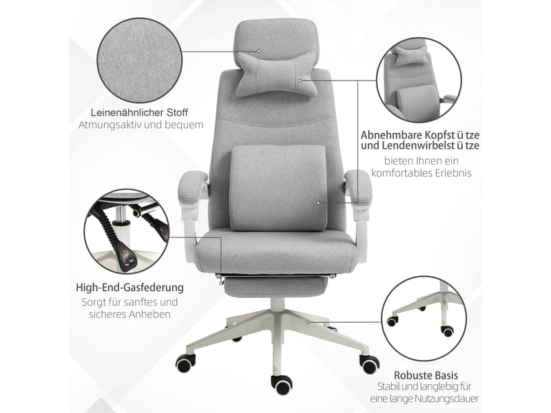  Chaise de bureau gaming,62x68x117-127 cm,avec repose-pieds,polyester,grise  - Conforama E